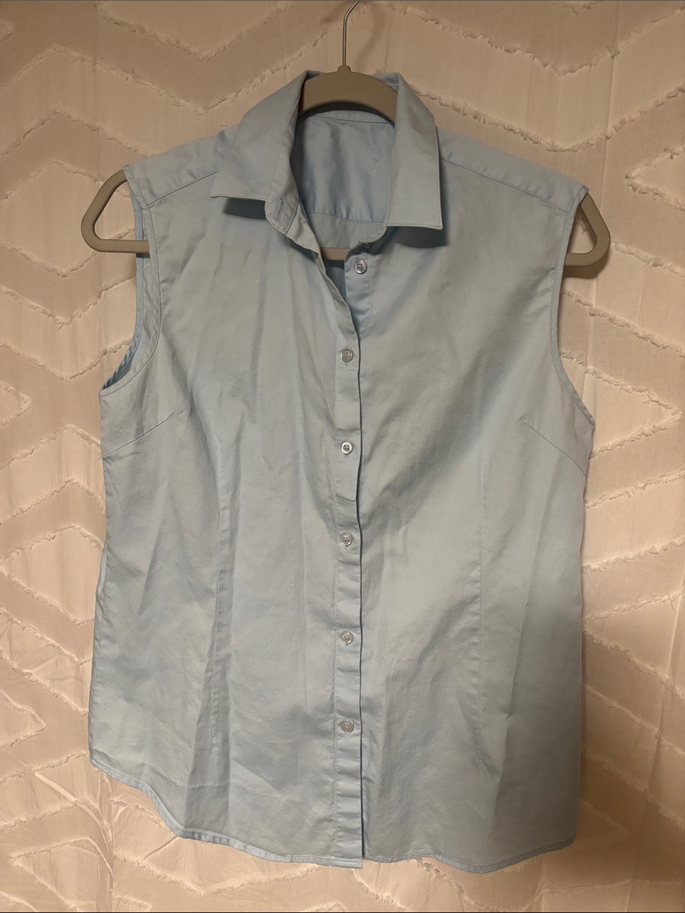 Sleeveless Light Blue Button-Front Women’s Shirt
